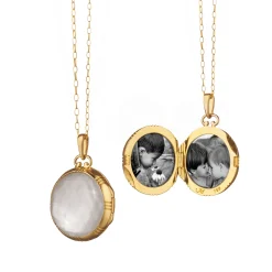 Petite Mother of Pearl Gold Locket Necklace