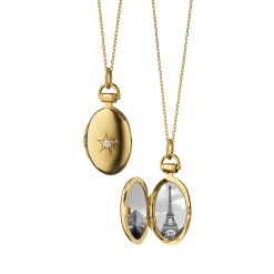 Petite Oval "Diamond Star" Gold Locket Necklace
