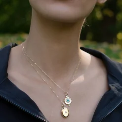 Petite Oval "Diamond Star" Gold Locket Necklace