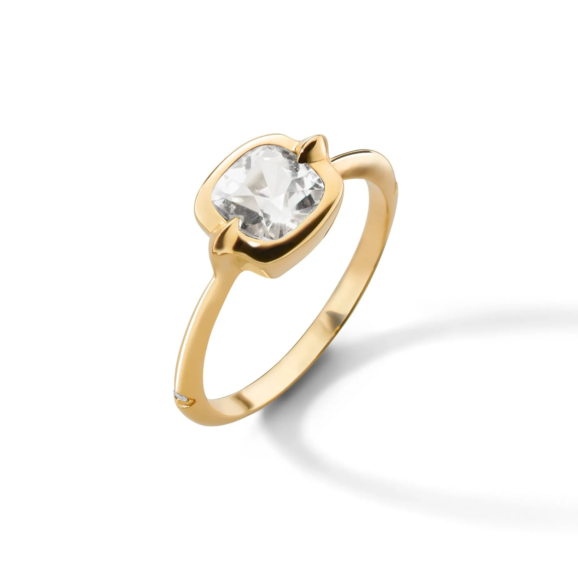Points North Cushion Rock Crystal Ring with Diamonds