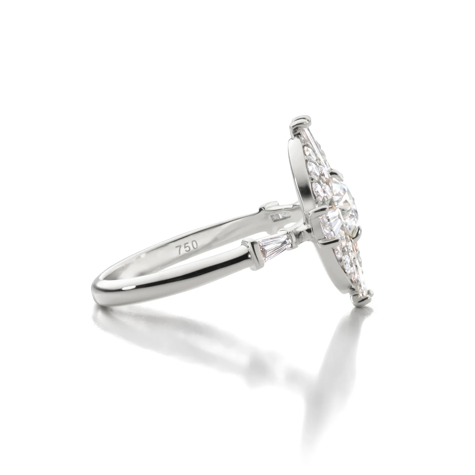 Points North Diamond 18K White Gold Ring with Round and Tapered Baguette Diamonds