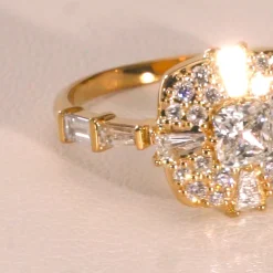 Points North Diamond Ring with Cushion, Baguette and Round Diamonds