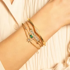 “Points North” 18K Yellow Gold Cuff with Pavé Diamond Clasp