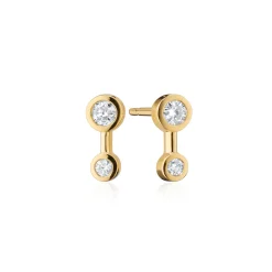 Reclaimed 18K Yellow Gold and Round Diamond Earrings, 2 Diamonds