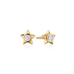 Reclaimed 18K Yellow Gold and Diamond Star Stud Earrings
