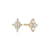 Reclaimed 18k Yellow Gold and Diamond Earrings, 4 Diamonds