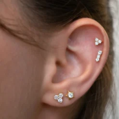 Reclaimed 18K Yellow Gold and Diamond Star Stud Earrings