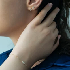 Reclaimed 18k Yellow Gold and Diamond Earrings, 4 Diamonds