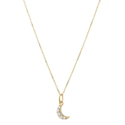 Reclaimed 18k Yellow Gold Moon Necklace with 5 Round Diamonds
