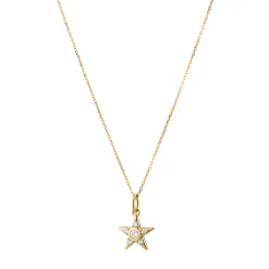 Reclaimed 18k Yellow Gold Star Necklace with 6 Round Diamonds