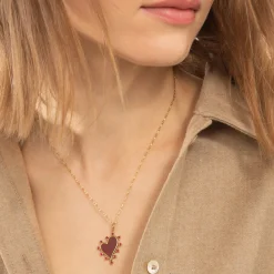 Red Carnelian Heart Necklace with Rubies