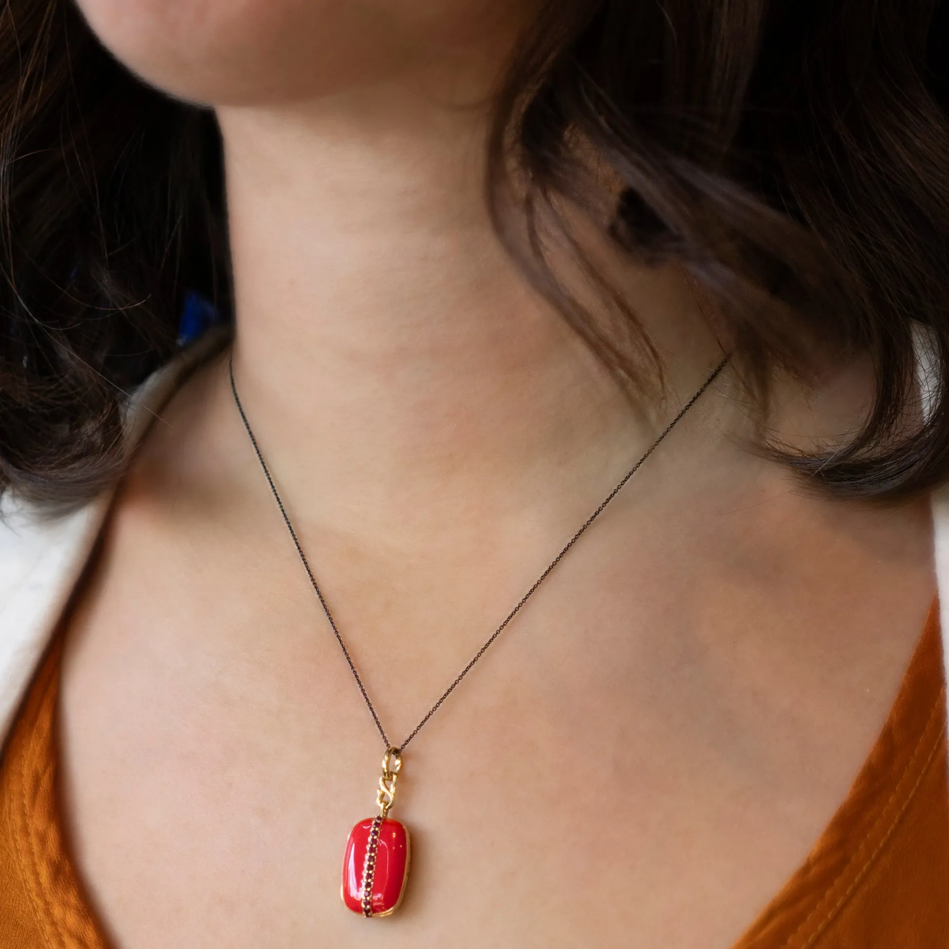 Red Enamel Vermeil "Britt" Locket with Rubies