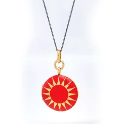 Red Enamel Vermeil Round Locket