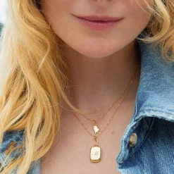 Slim "Britt" 18K Gold Engraved Locket Necklace