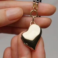 Slim Heart Locket on Black Diamond Necklace