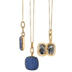 Slim "Rae" Locket Necklace with Blue Sapphires