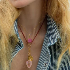 Slim "Rae" Locket Necklace with Pink Sapphires