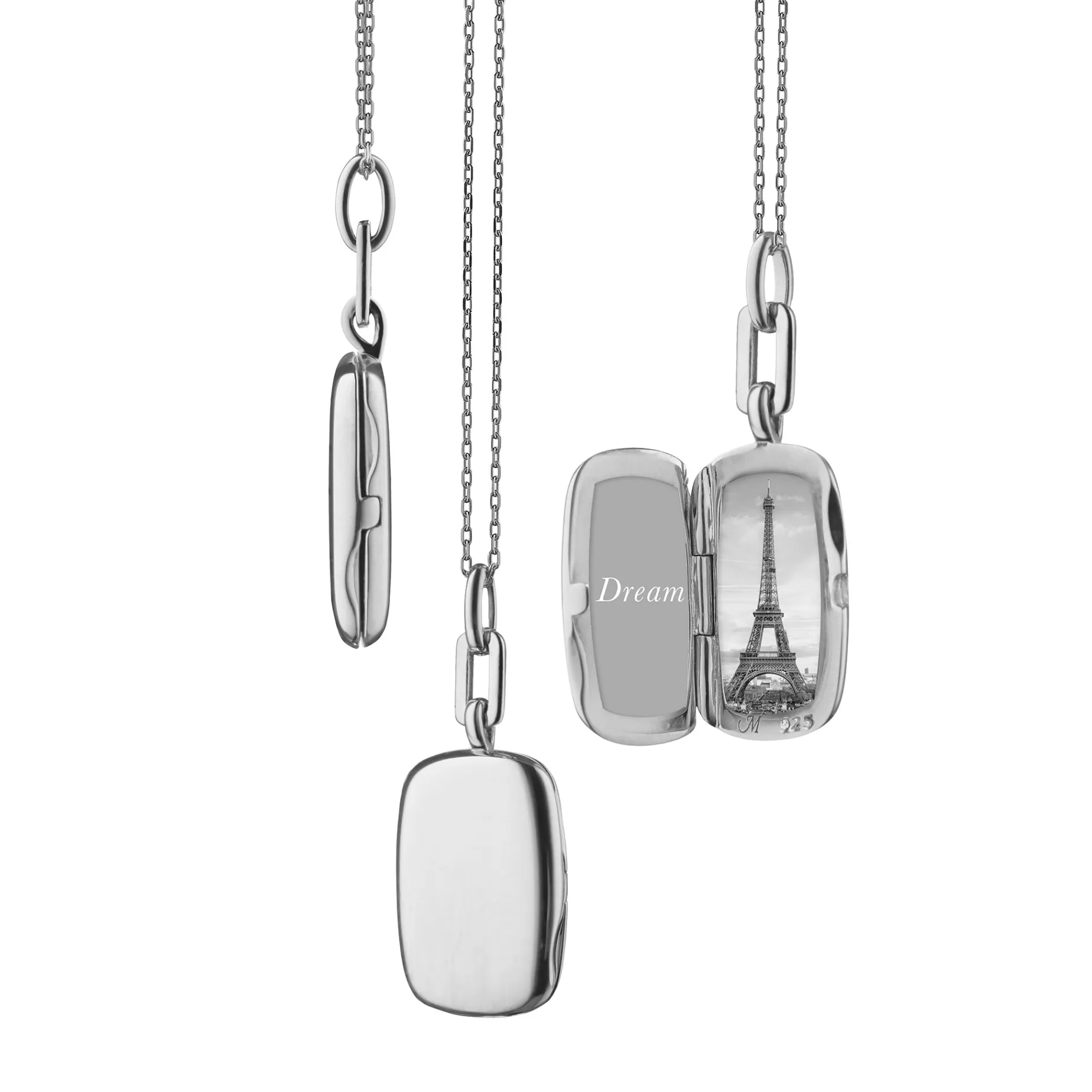 Slim Rectangle "Dee" Sterling Silver Engraved Locket Necklace
