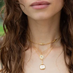 Slim "Viv" 18K Gold Engraved Locket Necklace
