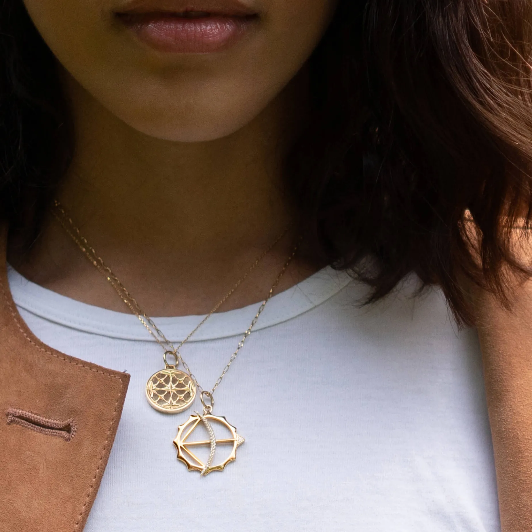 Small Round Mosaic 18K Gold Half Locket