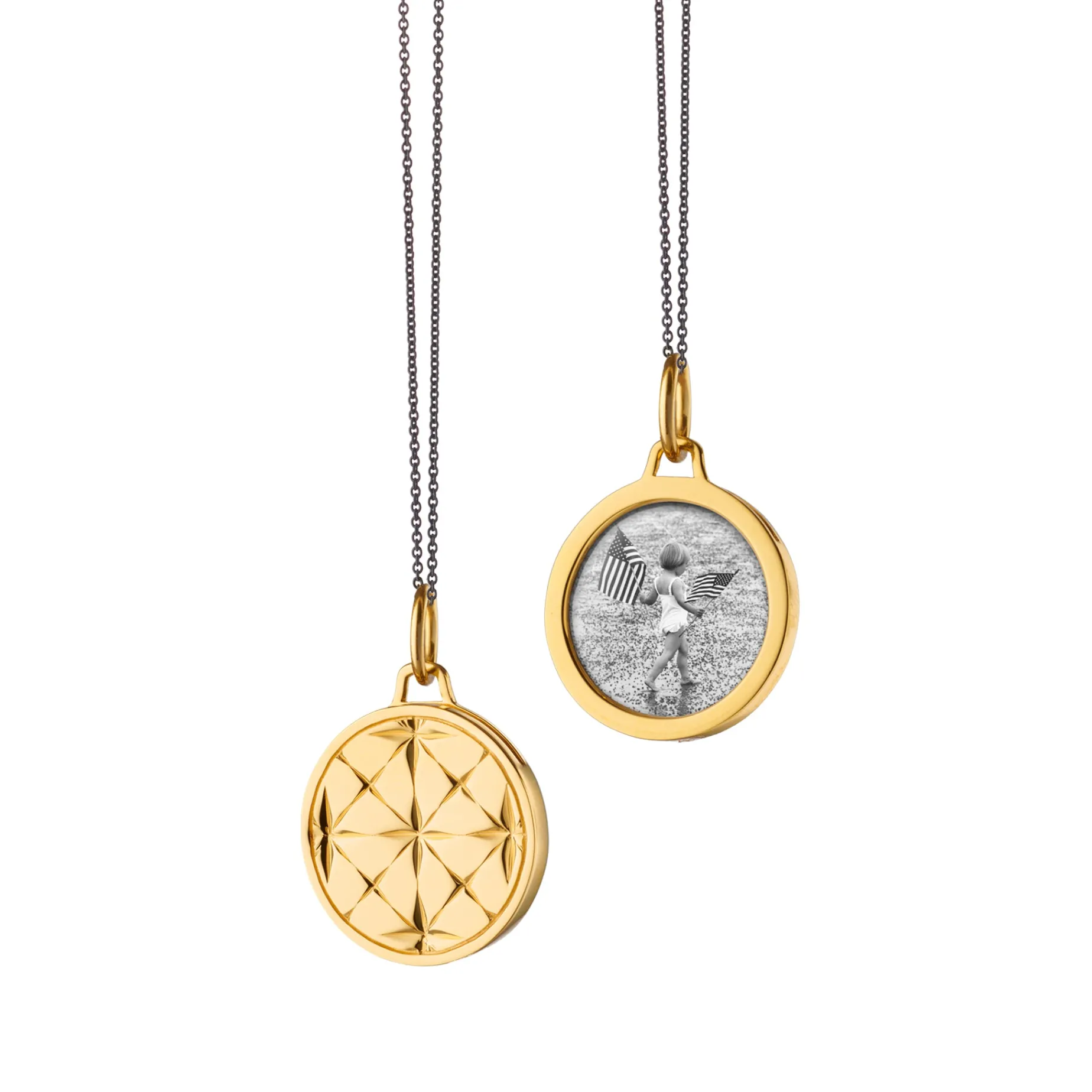 Small Round Mosaic 18K Gold Half Locket