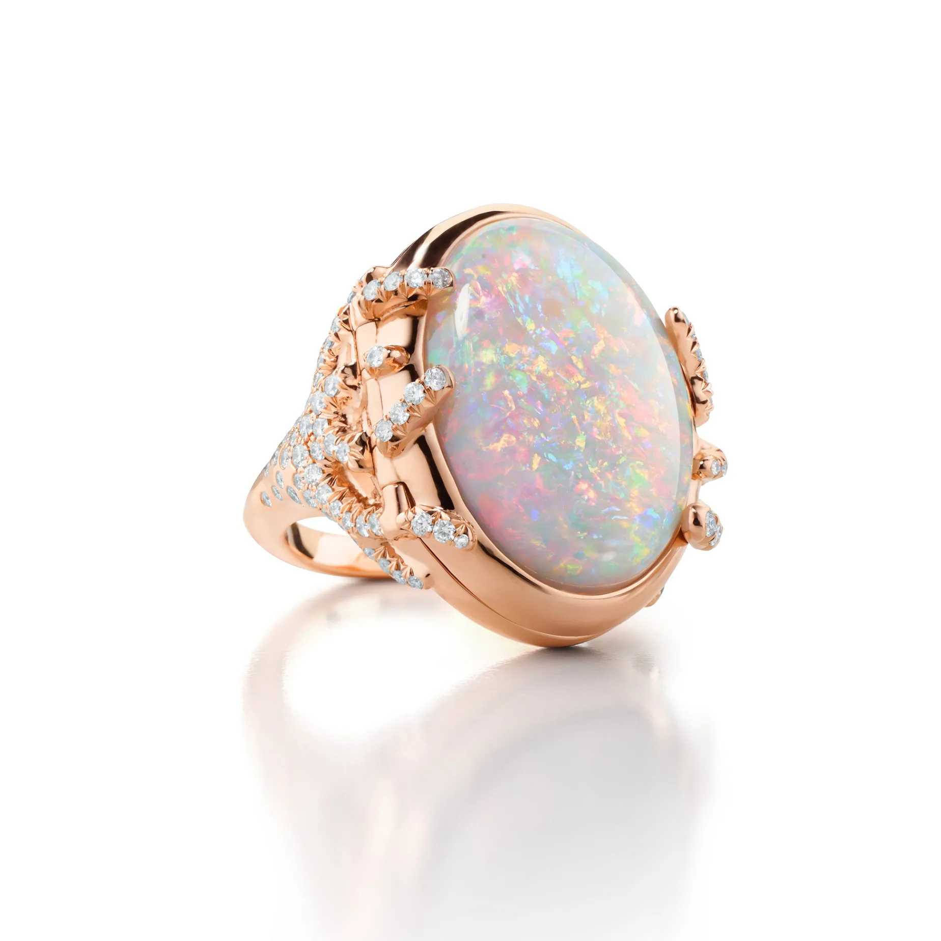 Special Edition Australian Crystal Opal Locket Ring with Diamonds
