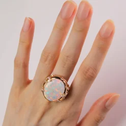 Special Edition Australian Crystal Opal Locket Ring with Diamonds