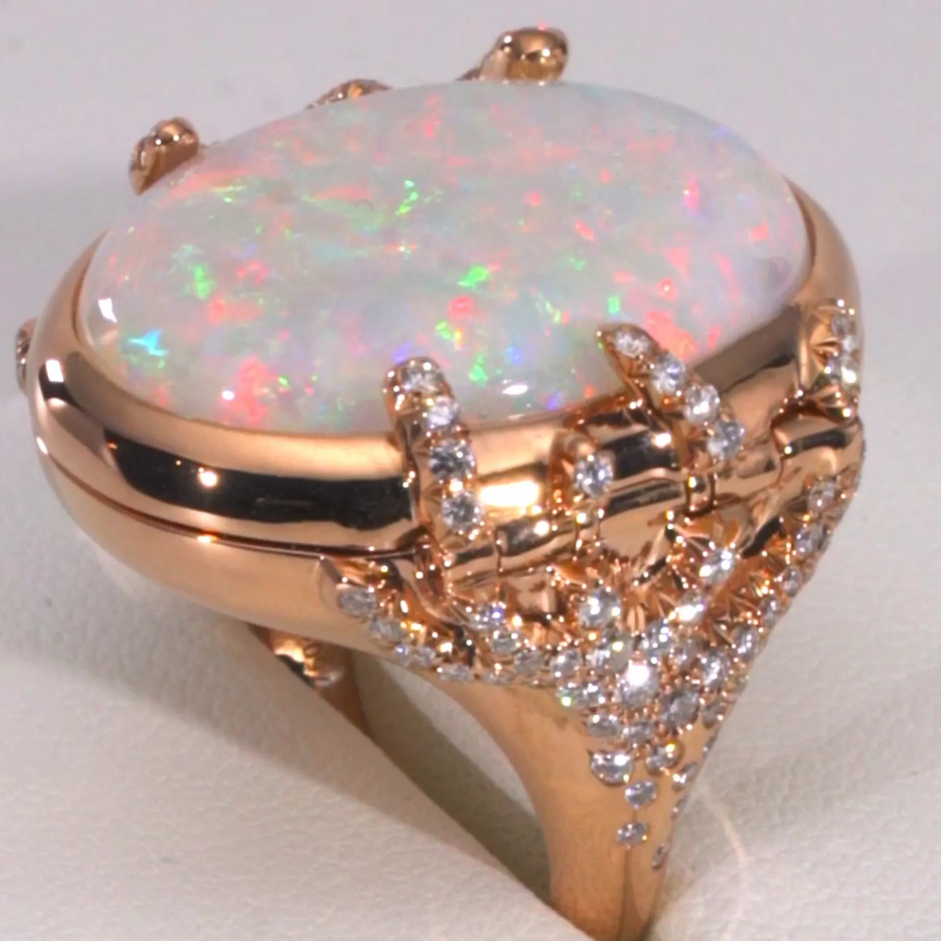 Special Edition Australian Crystal Opal Locket Ring with Diamonds