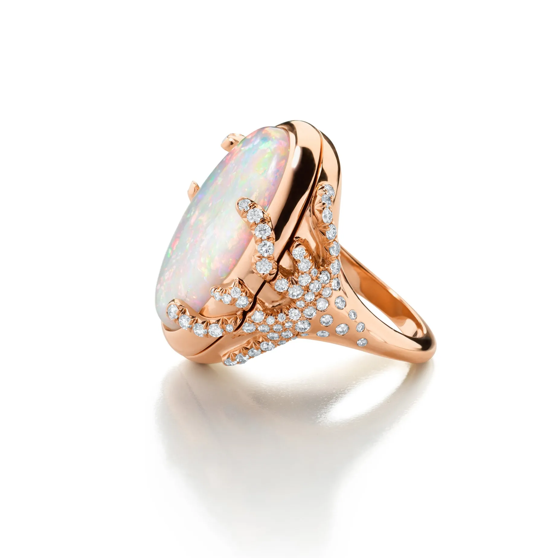 Special Edition Australian Crystal Opal Locket Ring with Diamonds