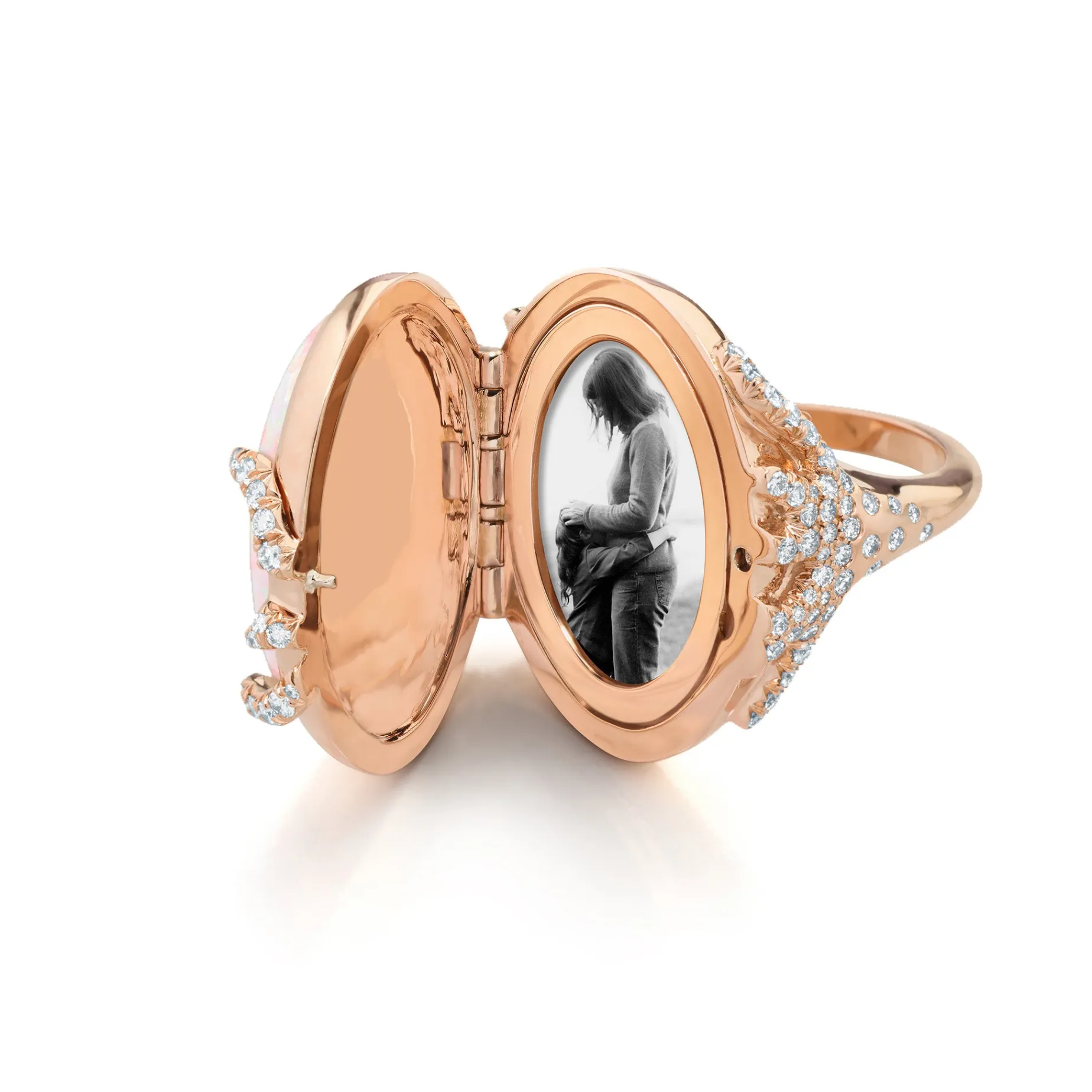 Special Edition Australian Crystal Opal Locket Ring with Diamonds