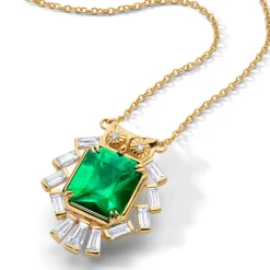 Special Edition Brazilian Emerald Owl Pendant with Tapered and Baguette Diamonds