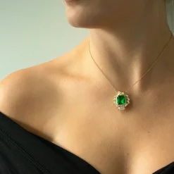 Special Edition Brazilian Emerald Owl Pendant with Tapered and Baguette Diamonds