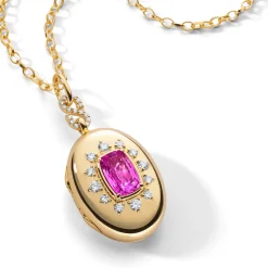 Special Edition Cushion Cut Pink Sapphire and Diamond Oval Locket