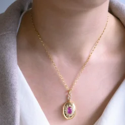 Special Edition Cushion Cut Pink Sapphire and Diamond Oval Locket