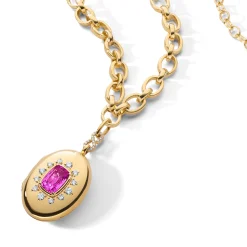 Special Edition Cushion Cut Pink Sapphire and Diamond Oval Locket