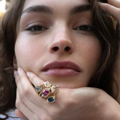 Special Edition Deep Set Points North Ring with Pink Cuprian Tourmaline and Diamonds