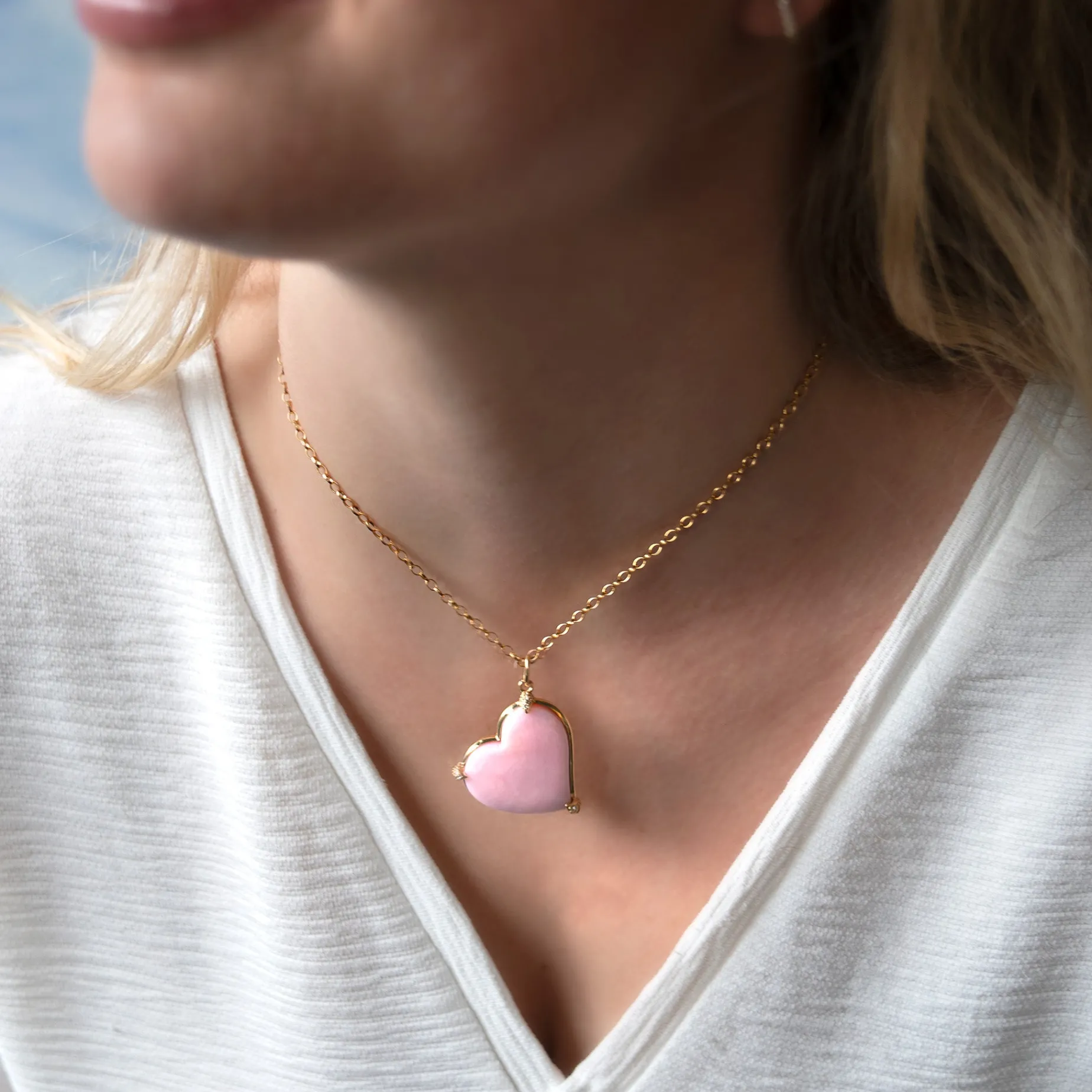 Special Edition Engraveable Pink Opal Heart Necklace