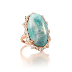 Special Edition "Happiness" Sun ring with Amazonite & Pave Diamond Accents