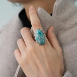 Special Edition "Happiness" Sun ring with Amazonite & Pave Diamond Accents