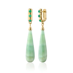 Special Edition "Rings of Nebula" Aragonite Drop Earrings with Faceted Emerald Cabochons