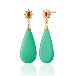 Special Edition "Spiral Galaxy" Chrysoprase Drop Earrings with Pink Tourmaline