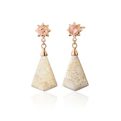 Special Edition "Star Dust" Petrified Coral Drop Earrings with Autumn Tourmaline