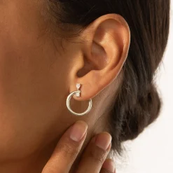 Sterling Silver Midi "Galaxy Wrap Hoop" Earrings with White Sapphires