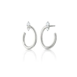 Sterling Silver Small Oval “Galaxy Wrap Hoop” Earrings with White Sapphires