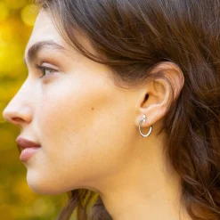Sterling Silver Small Oval “Galaxy Wrap Hoop” Earrings with White Sapphires