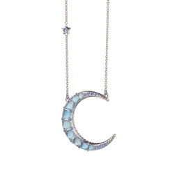 Sun, Moon and Stars Blue Topaz Crescent Moon Necklace