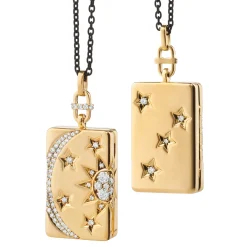 Sun, Moon and Stars Gold Locket Necklace