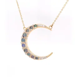Sun, Moon and Stars Water Opal Crescent Moon Necklace