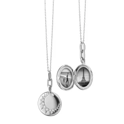 Sun Silver Locket Necklace with Sapphires