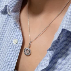 Sun Silver Locket Necklace with Sapphires